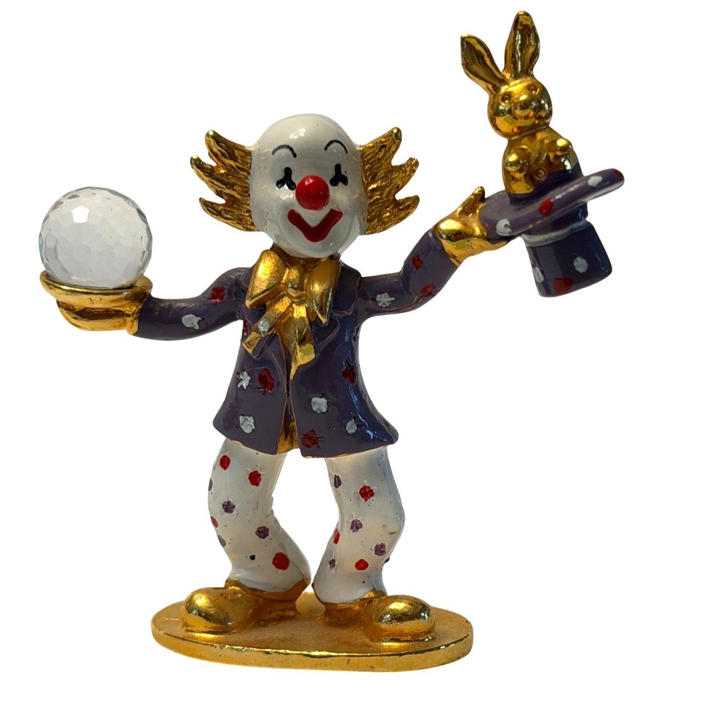 Spoontiques Pewter Clown Magician Figurine Crystal Ball Rabbit in Hat Vintage